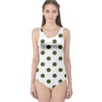 Polka Dots - Army Green on White One Piece Swimsuit