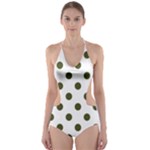 Polka Dots - Army Green on White Cut-Out One Piece Swimsuit