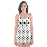 Polka Dots - Army Green on White Skater Dress Swimsuit