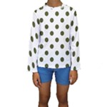Polka Dots - Army Green on White Kid s Long Sleeve Swimwear