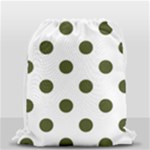 Polka Dots - Army Green on White Drawstring Bag (Small)
