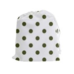 Polka Dots - Army Green on White Drawstring Pouch (XL)