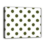Polka Dots - Army Green on White Deluxe Canvas 20  x 16  (Stretched)