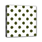 Polka Dots - Army Green on White Mini Canvas 6  x 6  (Stretched)