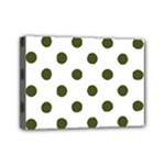 Polka Dots - Army Green on White Mini Canvas 7  x 5  (Stretched)