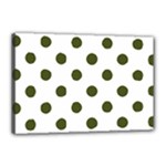 Polka Dots - Army Green on White Canvas 18  x 12  (Stretched)