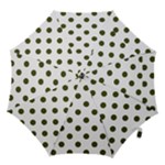Polka Dots - Army Green on White Hook Handle Umbrella (Large)