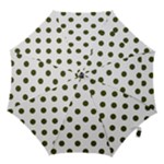 Polka Dots - Army Green on White Hook Handle Umbrella (Small)