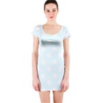 Polka Dots - White on Bubbles Cyan Short Sleeve Bodycon Dress