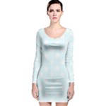 Polka Dots - White on Bubbles Cyan Long Sleeve Bodycon Dress