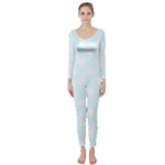 Polka Dots - White on Bubbles Cyan Long Sleeve Catsuit