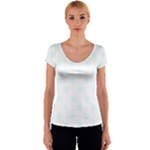 Polka Dots - Bubbles Cyan on White Women s V-Neck Cap Sleeve Top