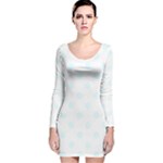 Polka Dots - Bubbles Cyan on White Long Sleeve Velvet Bodycon Dress