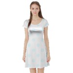 Polka Dots - Bubbles Cyan on White Short Sleeve Skater Dress