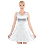 Polka Dots - Bubbles Cyan on White V-Neck Sleeveless Dress