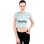 Polka Dots - White on Light Cyan Crew Neck Crop Top