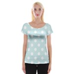 Polka Dots - White on Light Cyan Women s Cap Sleeve Top