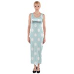 Polka Dots - White on Light Cyan Fitted Maxi Dress