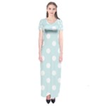 Polka Dots - White on Light Cyan Short Sleeve Maxi Dress
