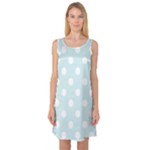 Polka Dots - White on Light Cyan Sleeveless Satin Nightdress