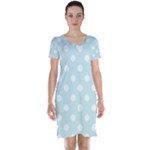 Polka Dots - White on Light Cyan Short Sleeve Nightdress