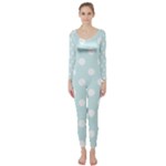 Polka Dots - White on Light Cyan Long Sleeve Catsuit