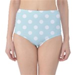 Polka Dots - White on Light Cyan High-Waist Bikini Bottoms