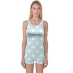 Polka Dots - White on Light Cyan One Piece Boyleg Swimsuit