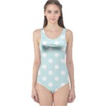 Polka Dots - White on Light Cyan One Piece Swimsuit