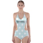 Polka Dots - White on Light Cyan Cut-Out One Piece Swimsuit