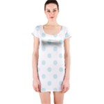 Polka Dots - Light Cyan on White Short Sleeve Bodycon Dress