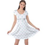 Polka Dots - Light Cyan on White Cap Sleeve Dress