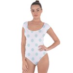 Polka Dots - Light Cyan on White Short Sleeve Leotard (Ladies)