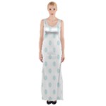 Polka Dots - Light Cyan on White Maxi Thigh Split Dress