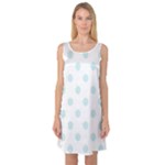 Polka Dots - Light Cyan on White Sleeveless Satin Nightdress