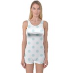 Polka Dots - Light Cyan on White One Piece Boyleg Swimsuit
