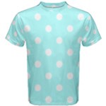 Polka Dots - White on Celeste Cyan Men s Cotton Tee