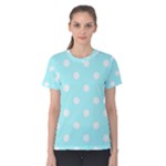 Polka Dots - White on Celeste Cyan Women s Cotton Tee