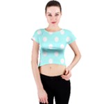 Polka Dots - White on Celeste Cyan Crew Neck Crop Top