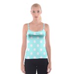 Polka Dots - White on Celeste Cyan Spaghetti Strap Top