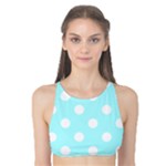 Polka Dots - White on Celeste Cyan Tank Bikini Top