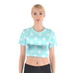 Polka Dots - White on Celeste Cyan Cotton Crop Top
