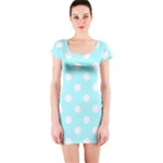 Polka Dots - White on Celeste Cyan Short Sleeve Bodycon Dress