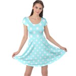 Polka Dots - White on Celeste Cyan Cap Sleeve Dress