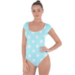 Polka Dots - White on Celeste Cyan Short Sleeve Leotard (Ladies)