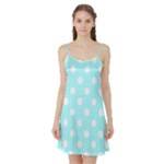 Polka Dots - White on Celeste Cyan Satin Night Slip