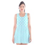 Polka Dots - White on Celeste Cyan Scoop Neck Skater Dress