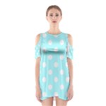 Polka Dots - White on Celeste Cyan Women s Cutout Shoulder Dress
