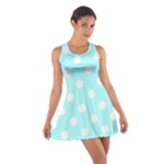 Polka Dots - White on Celeste Cyan Cotton Racerback Dress