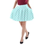 Polka Dots - White on Celeste Cyan A-Line Pocket Skirt